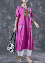 Load image into Gallery viewer, Unique Rose Embroideried Pockets Linen Holiday Dress Summer