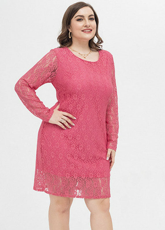 Unique Rose O-Neck Floral Lace Mid Dress Fall