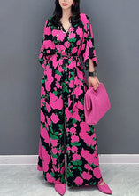Load image into Gallery viewer, Unique Rose V Neck Print Patchwork Chiffon Jumpsuits Summer