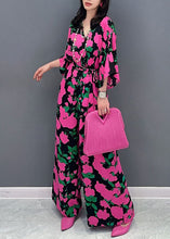 Load image into Gallery viewer, Unique Rose V Neck Print Patchwork Chiffon Jumpsuits Summer