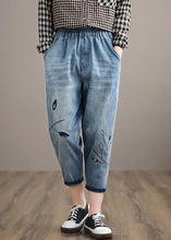 Load image into Gallery viewer, Unique Spring Trousers Casual Denim Blue Wardrobes Elastic Waist Leaf Pant