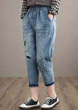 Load image into Gallery viewer, Unique Spring Trousers Casual Denim Blue Wardrobes Elastic Waist Leaf Pant