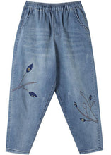 Load image into Gallery viewer, Unique Spring Trousers Casual Denim Blue Wardrobes Elastic Waist Leaf Pant