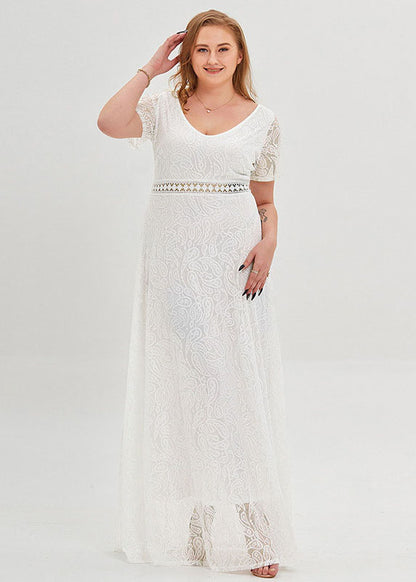 Unique White Hollow Out Patchwork Lace Party Dress Summer