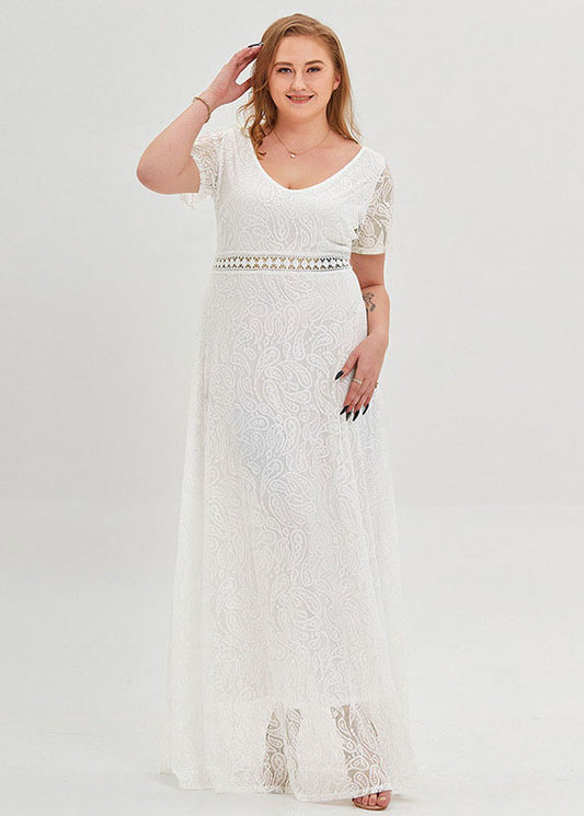 Unique White Hollow Out Patchwork Lace Party Dress Summer