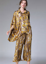 Load image into Gallery viewer, Unique Yellow Print Batwing Sleeve asymmetrical design top Wide Leg Two Pieces Set