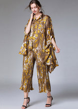 Load image into Gallery viewer, Unique Yellow Print Batwing Sleeve asymmetrical design top Wide Leg Two Pieces Set