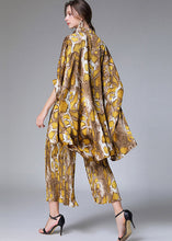 Load image into Gallery viewer, Unique Yellow Print Batwing Sleeve asymmetrical design top Wide Leg Two Pieces Set