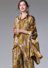 Load image into Gallery viewer, Unique Yellow Print Batwing Sleeve asymmetrical design top Wide Leg Two Pieces Set