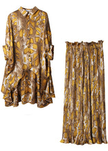 Load image into Gallery viewer, Unique Yellow Print Batwing Sleeve asymmetrical design top Wide Leg Two Pieces Set