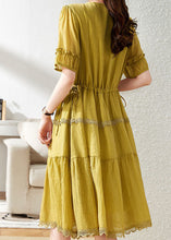 Load image into Gallery viewer, Unique Yellow V Neck Lace Patchwork Chiffon Dress Summer