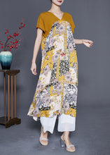 Load image into Gallery viewer, Unique Yellow V Neck Patchwork Print Chiffon A Line Dress Summer