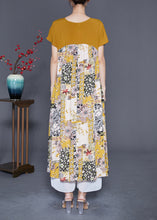 Load image into Gallery viewer, Unique Yellow V Neck Patchwork Print Chiffon A Line Dress Summer