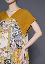 Load image into Gallery viewer, Unique Yellow V Neck Patchwork Print Chiffon A Line Dress Summer