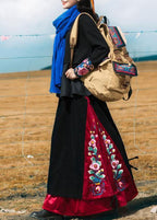 Unique black cotton quilting Skirts drawstring patchwork Skirts