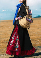 Unique black cotton quilting Skirts drawstring patchwork Skirts