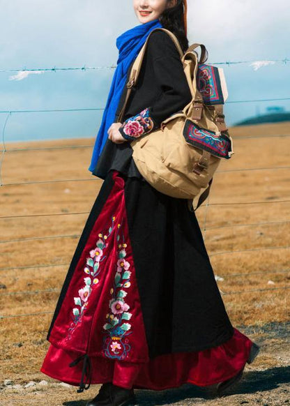 Unique black cotton quilting Skirts drawstring patchwork Skirts