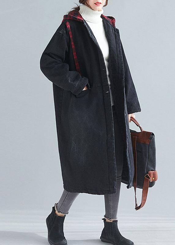 Unique denim black fine casual coats women Inspiration hooded patchwork spring outwears