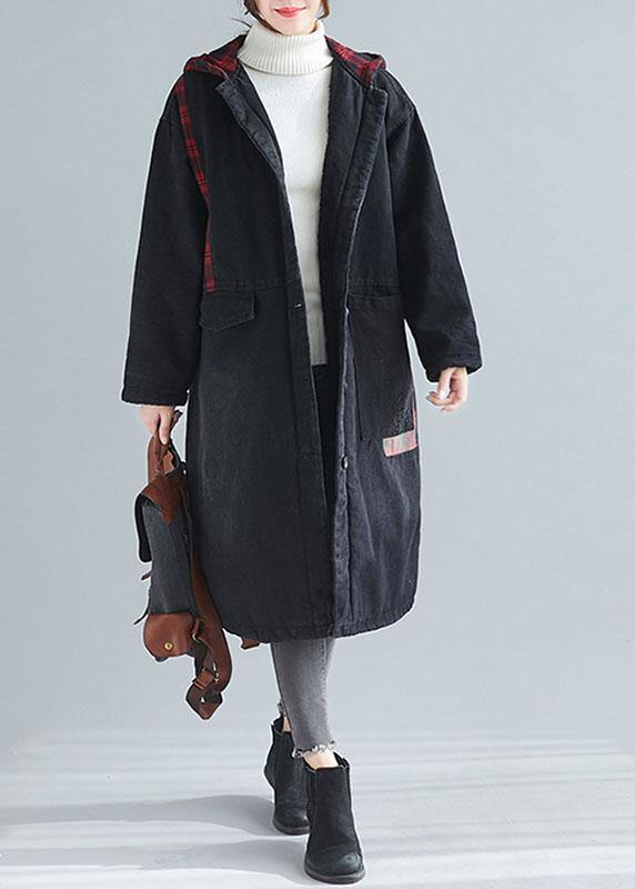 Unique denim black fine casual coats women Inspiration hooded patchwork spring outwears