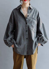 Load image into Gallery viewer, Unique denim gray cotton Blouse low high design daily fall blouses