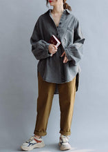 Load image into Gallery viewer, Unique denim gray cotton Blouse low high design daily fall blouses