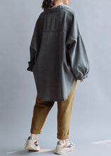 Load image into Gallery viewer, Unique denim gray cotton Blouse low high design daily fall blouses