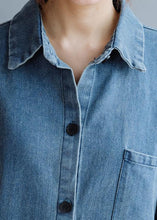Load image into Gallery viewer, Unique denim gray cotton Blouse low high design daily fall blouses