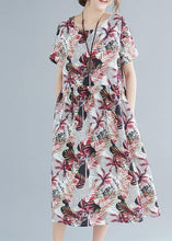 Load image into Gallery viewer, Unique o neck pockets cotton Robes Omychic pattern red print Plus Size Clothing Dresses Summer