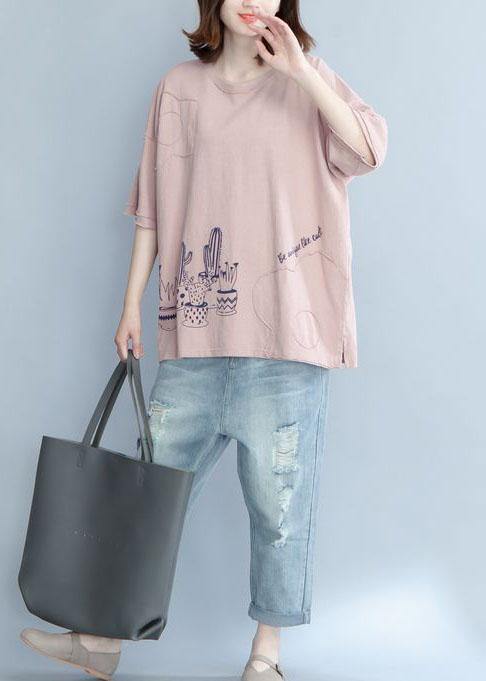 Unique pink prints cotton shirts women Appliques daily summer blouse