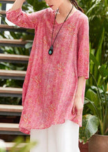 Load image into Gallery viewer, Unique v neck asymmetric linen Long Shirts Work pink print Dresses summer