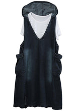Load image into Gallery viewer, V-neck Denim Dress Double Pocket Loose LARGE T-Shirt 2021 Two Piece Set