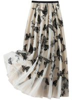 Vintage Beige Embroideried butterfly Tulle Skirts Spring
