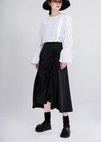 Vintage Black Cinched low high design Skirts Summer