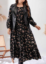 Load image into Gallery viewer, Vintage Black O-Neck Print Elastic Waist Holiday Maxi Dress Fall