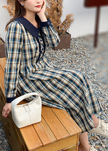 Load image into Gallery viewer, Vintage Blue Plaid Slim Fit Cotton Vacation Dresses Fall