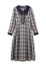 Load image into Gallery viewer, Vintage Blue Plaid Slim Fit Cotton Vacation Dresses Fall