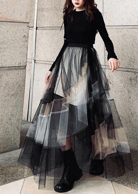Vintage Color block Ruffles tulle Summer Skirt