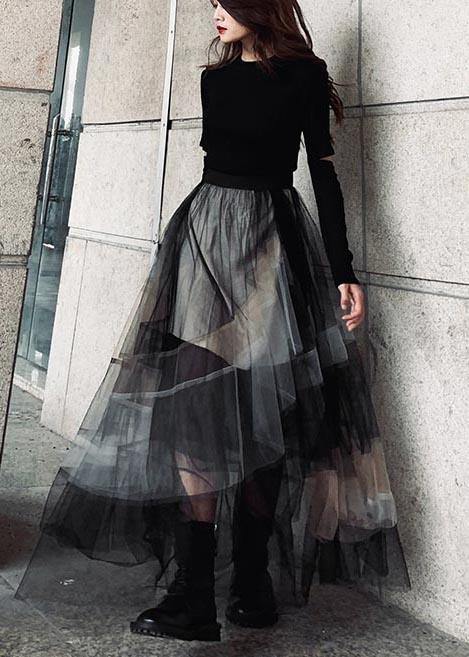 Vintage Color block Ruffles tulle Summer Skirt