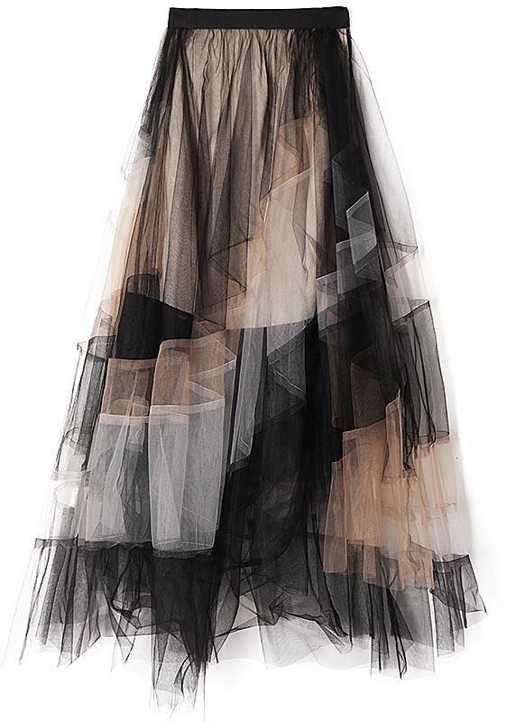 Vintage Color block Ruffles tulle Summer Skirt