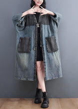 Load image into Gallery viewer, Vintage Denim Blue V Neck Patchwork Trench Coat Spring