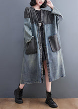 Load image into Gallery viewer, Vintage Denim Blue V Neck Patchwork Trench Coat Spring