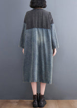 Load image into Gallery viewer, Vintage Denim Blue V Neck Patchwork Trench Coat Spring
