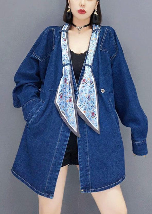 Vintage Denim Blue V Neck Pockets Button Fall Shirts Long Sleeve