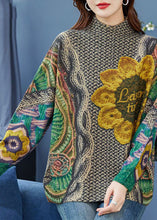 Load image into Gallery viewer, Vintage Green Oversized Print Thick Wool Knit Top Winter