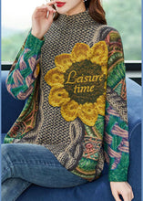 Load image into Gallery viewer, Vintage Green Oversized Print Thick Wool Knit Top Winter