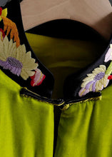 Load image into Gallery viewer, Vintage Green Stand Collar Embroideried Button Silk Velour Outwear Spring