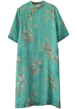 Load image into Gallery viewer, Vintage Green Stand Collar Print Cotton Cheongsam Dress Short Sleeve