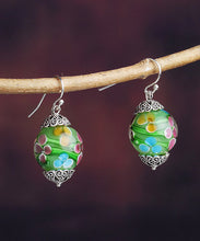 Load image into Gallery viewer, Vintage Green Sterling Silver Coloured Glaze Drop Earrings