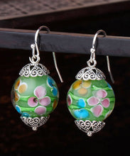 Load image into Gallery viewer, Vintage Green Sterling Silver Coloured Glaze Drop Earrings