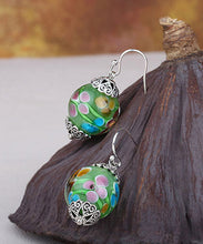 Load image into Gallery viewer, Vintage Green Sterling Silver Coloured Glaze Drop Earrings